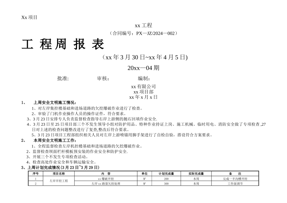 工程施工周报样本_第1页