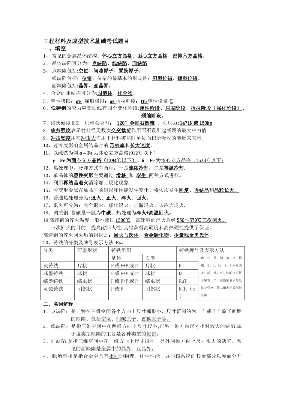 工程材料及成型技术基础考试题目_第1页