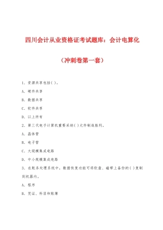 2025年四川会计从业资格证考试题库会计电算化冲刺卷第一套