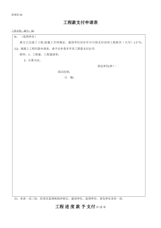 工程款支付申请表格式