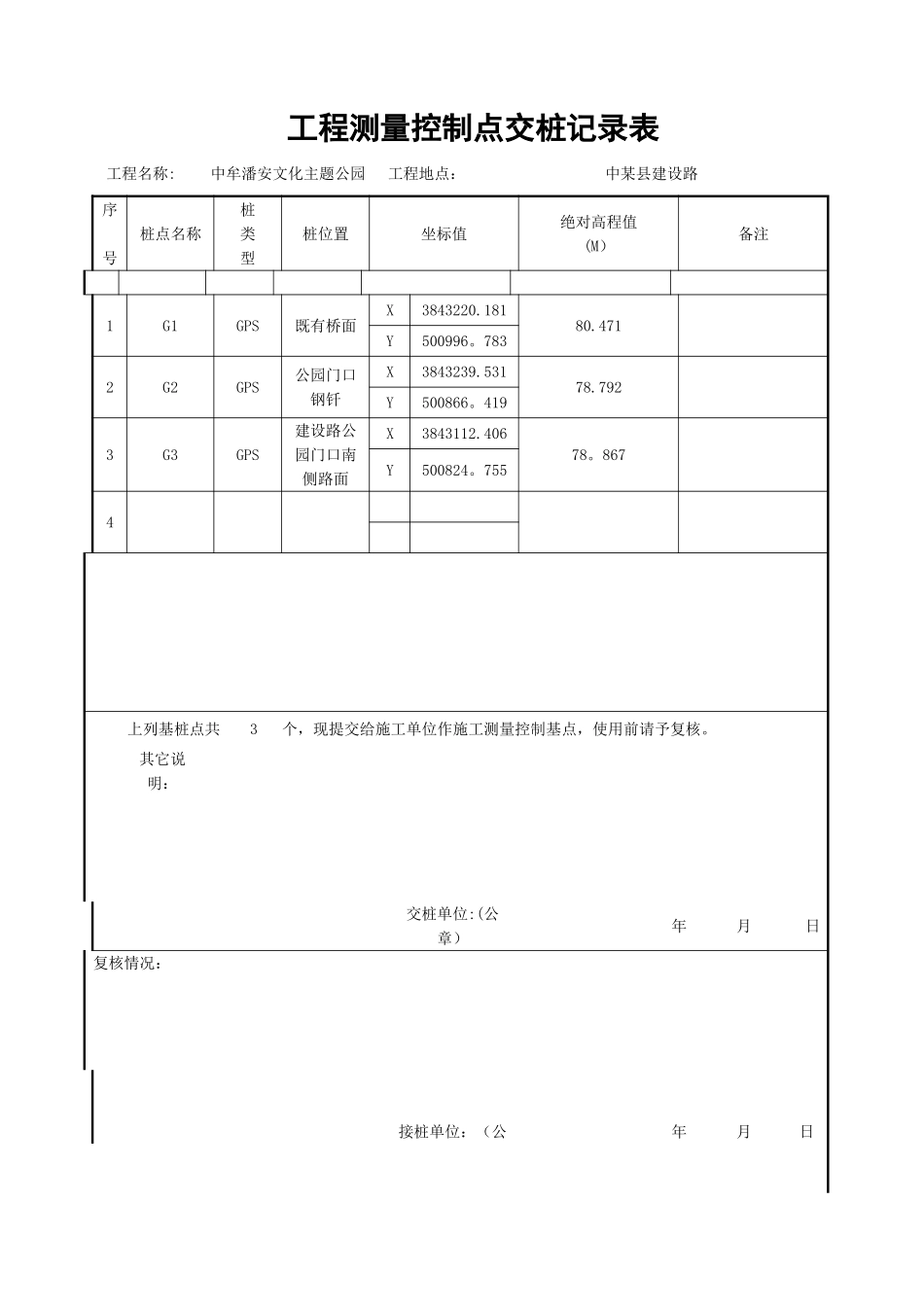 工程测量-控制点交桩记录表_第1页