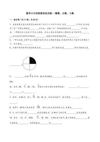 2025年六年级下册数学试题小升初数学衔接培优训练一整数分数小数∣通用版