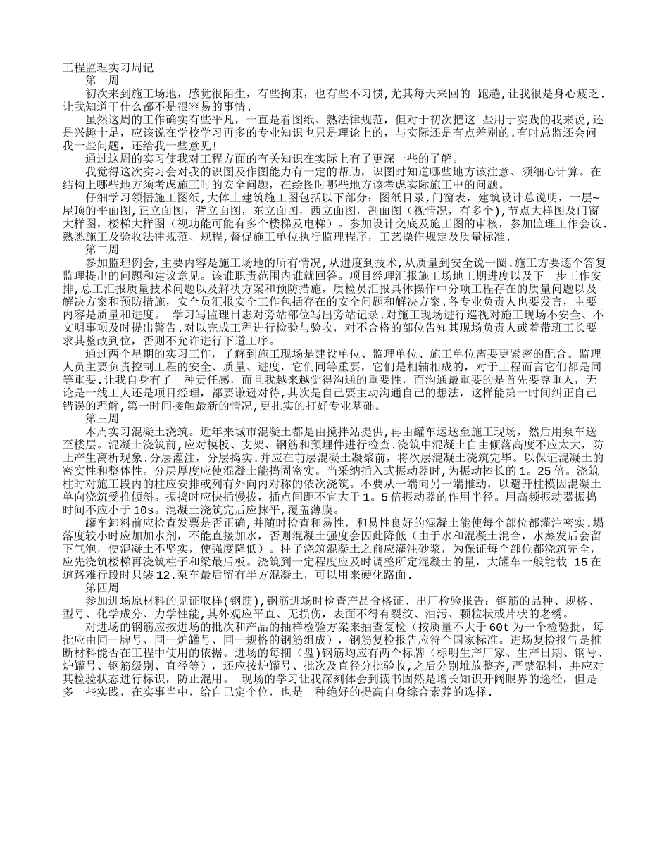 工程监理实习周记_第1页
