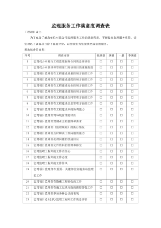 工程监理服务满意度调查表