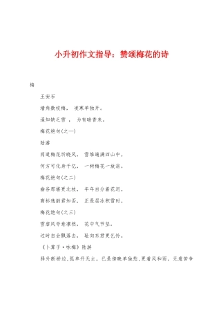 2025年小升初作文指导赞颂梅花的诗