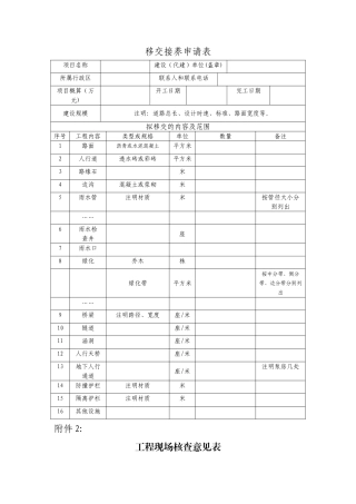 工程移交接养相关资料表