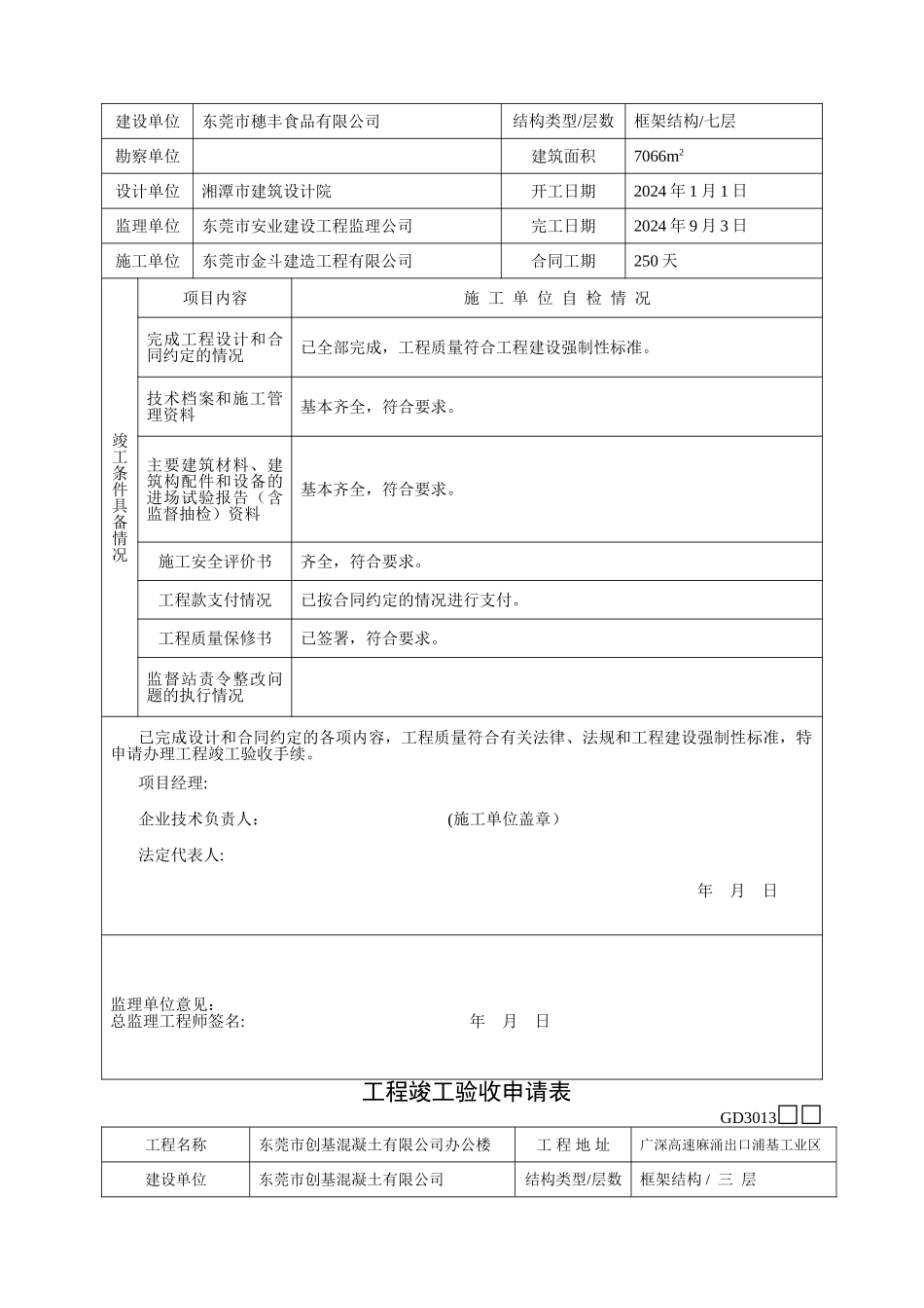 工程竣工验收申请表GD3013_第3页