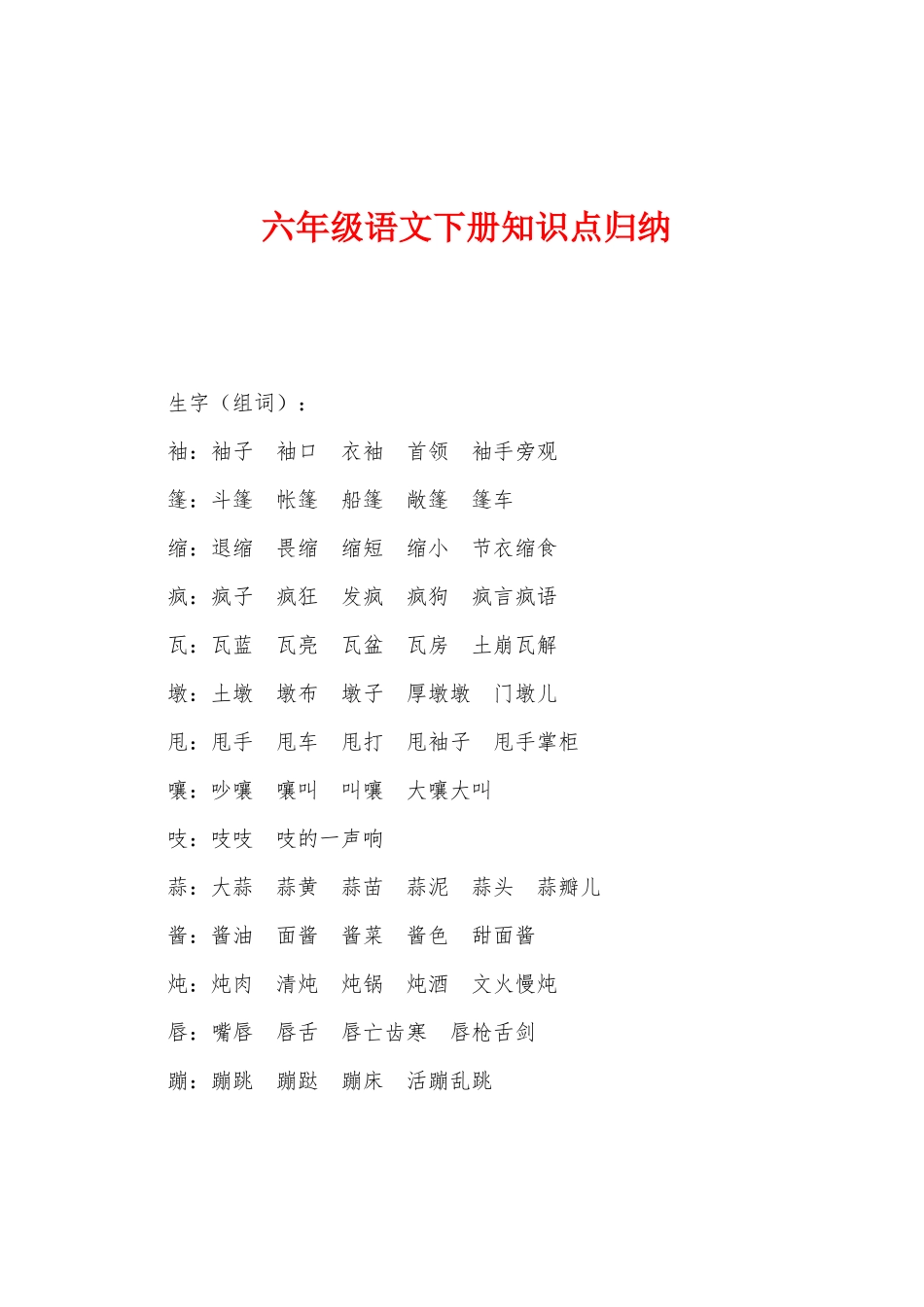 2025年六年级语文下册知识点归纳_第1页