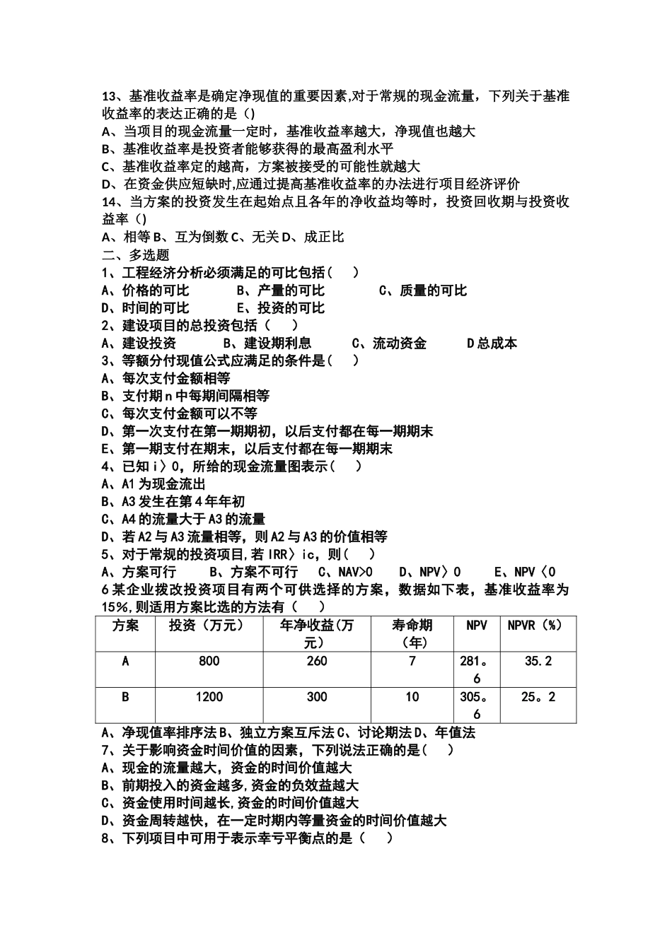 工程经济学期中试题含答案_第2页