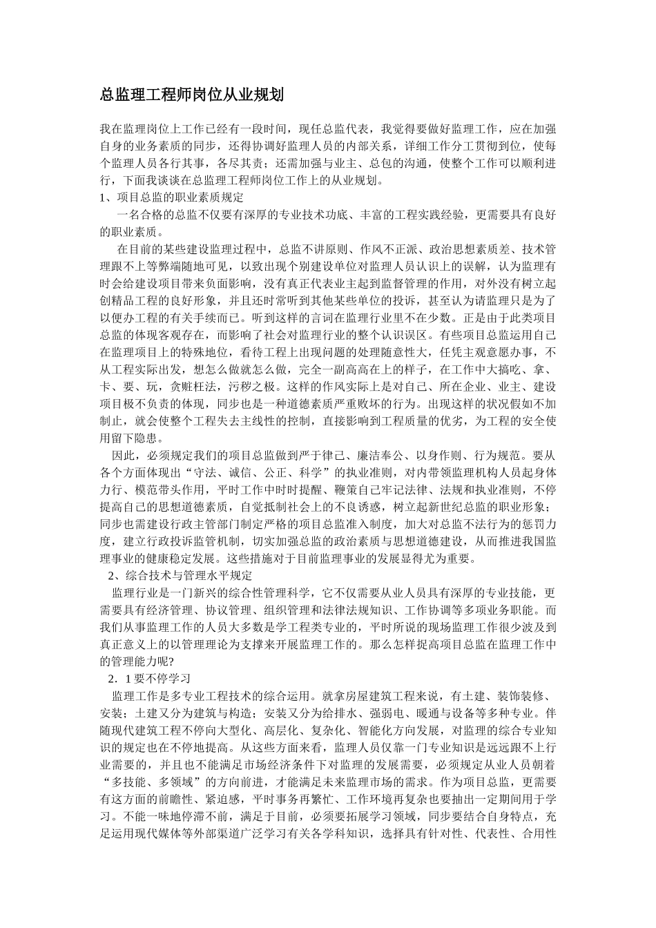 2025年总监理工程师岗位从业规划_第1页