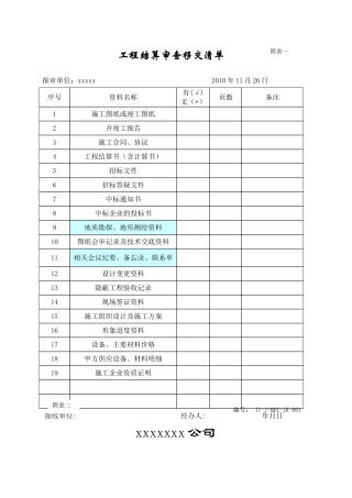 工程结算书格式样本