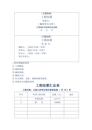 工程结算书范本05325