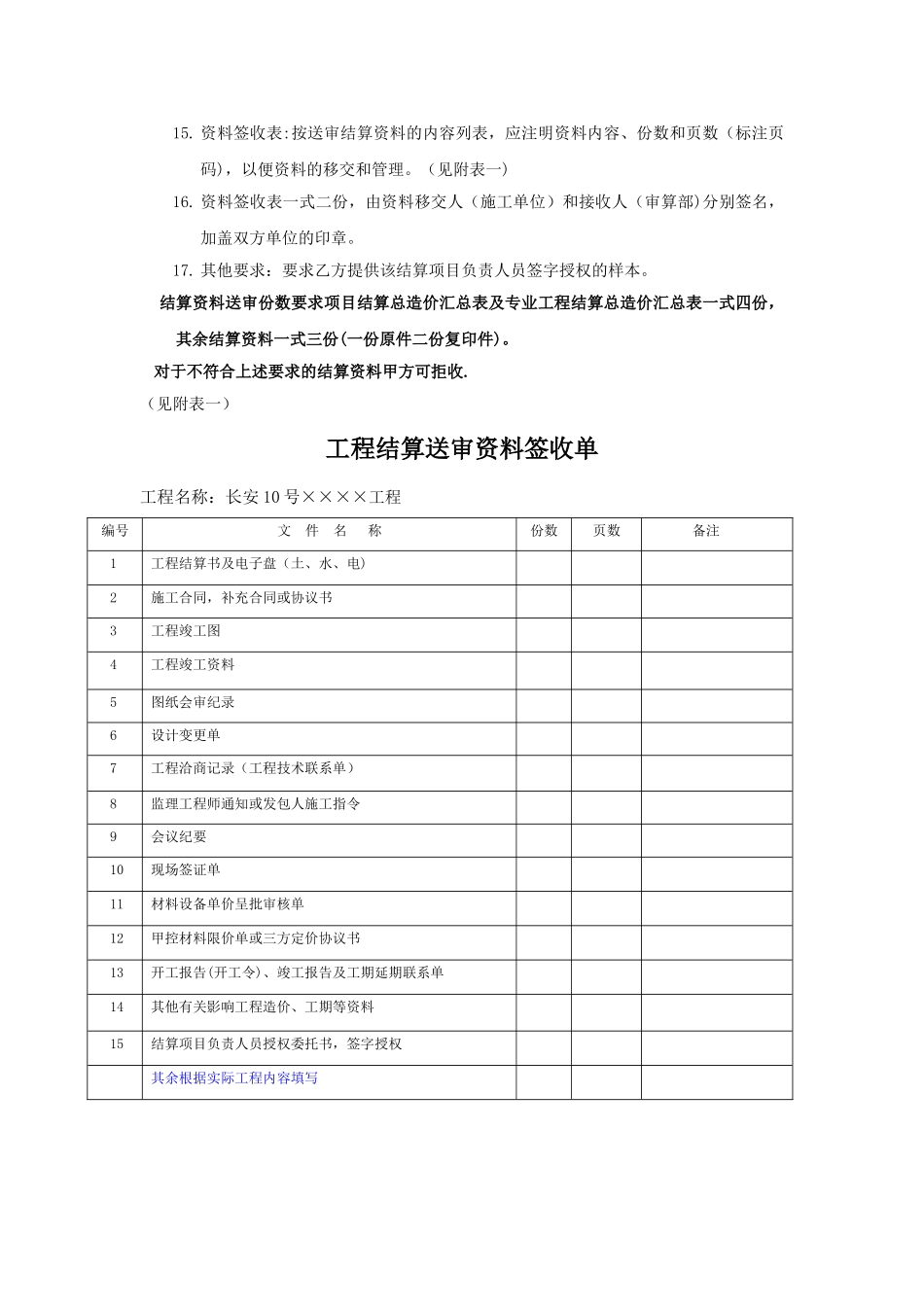工程结算送审资料明细表_第3页
