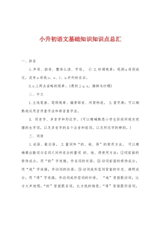 2025年小升初语文基础知识知识点总汇