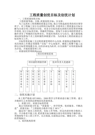 工程质量创优目标及创优计划