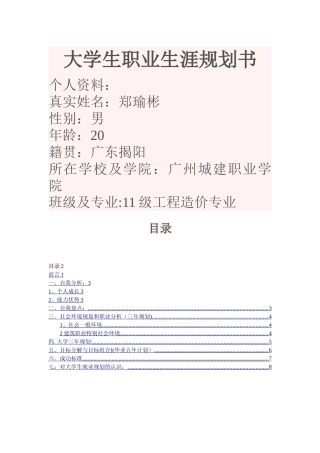 工程造价专业职业生涯规划书