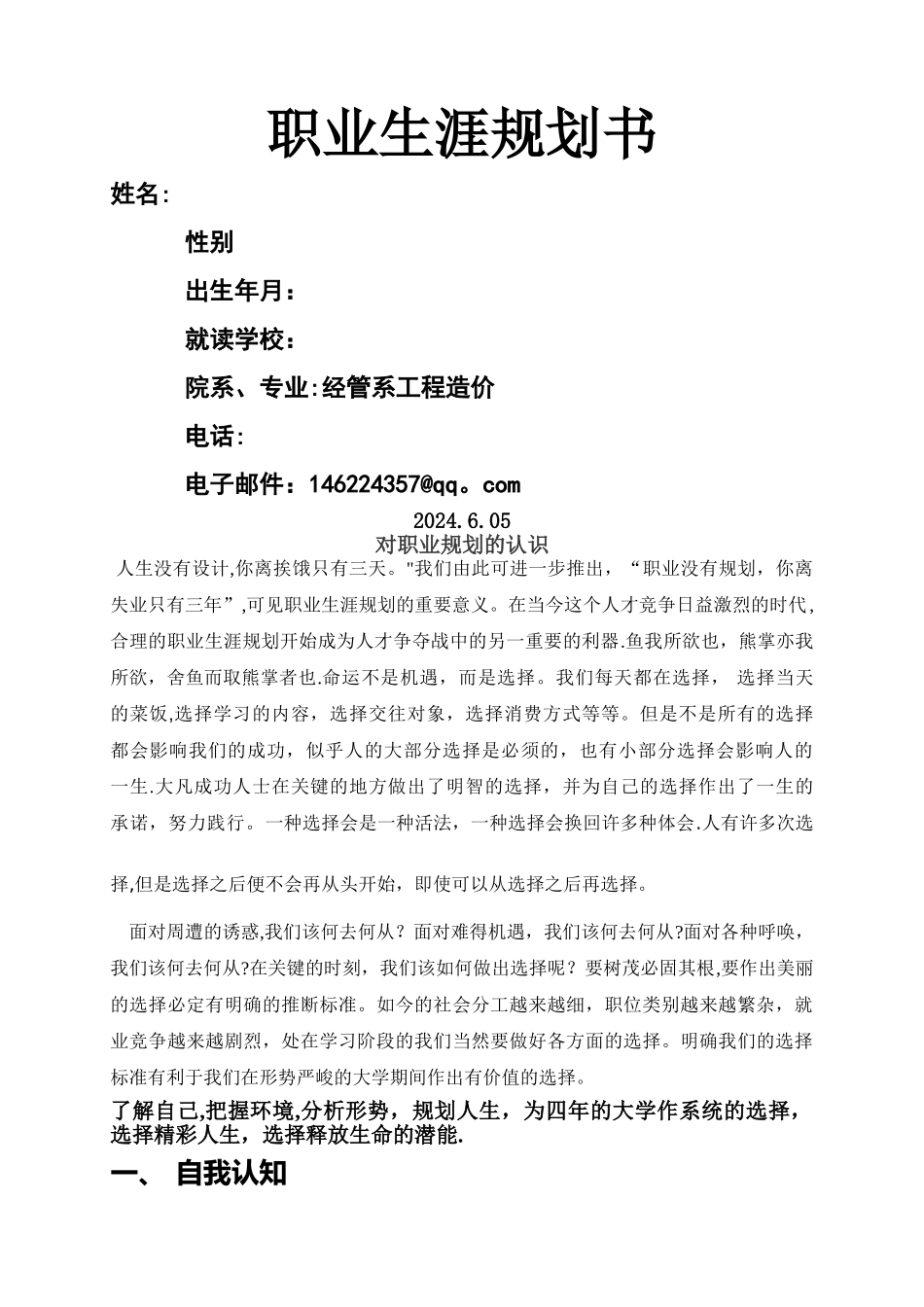 工程造价之职业生涯规划_第1页