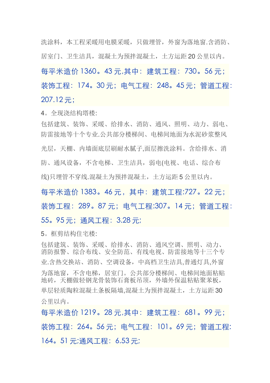 工程造价各项单方指标参考_第2页