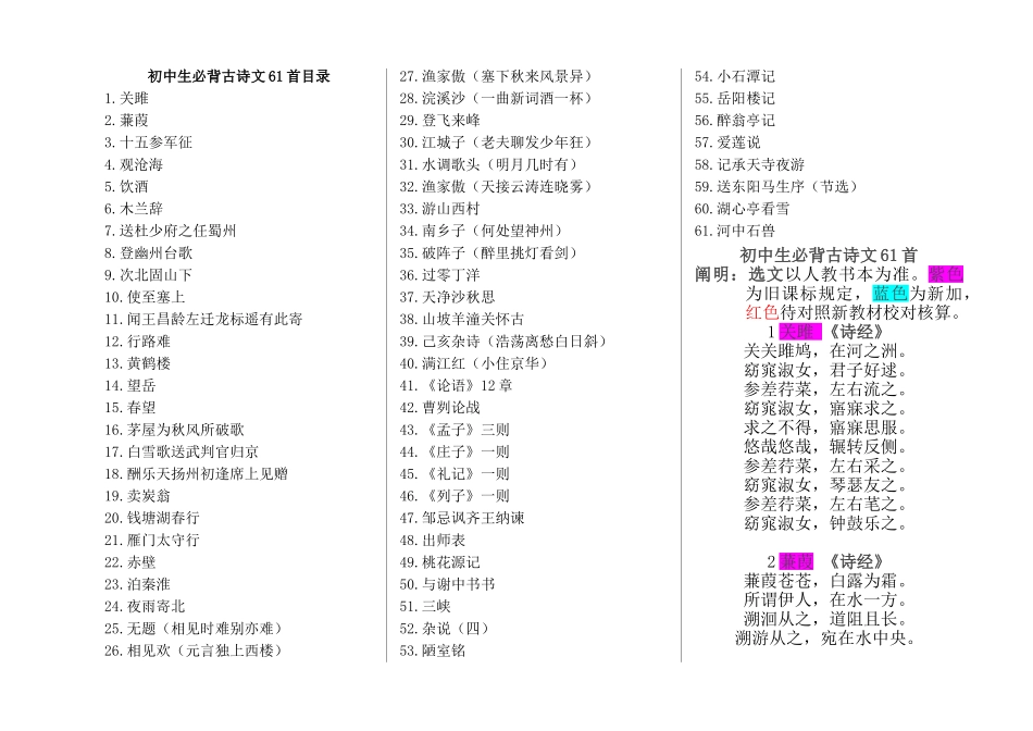 2025年初中生必背古诗文61首_第1页