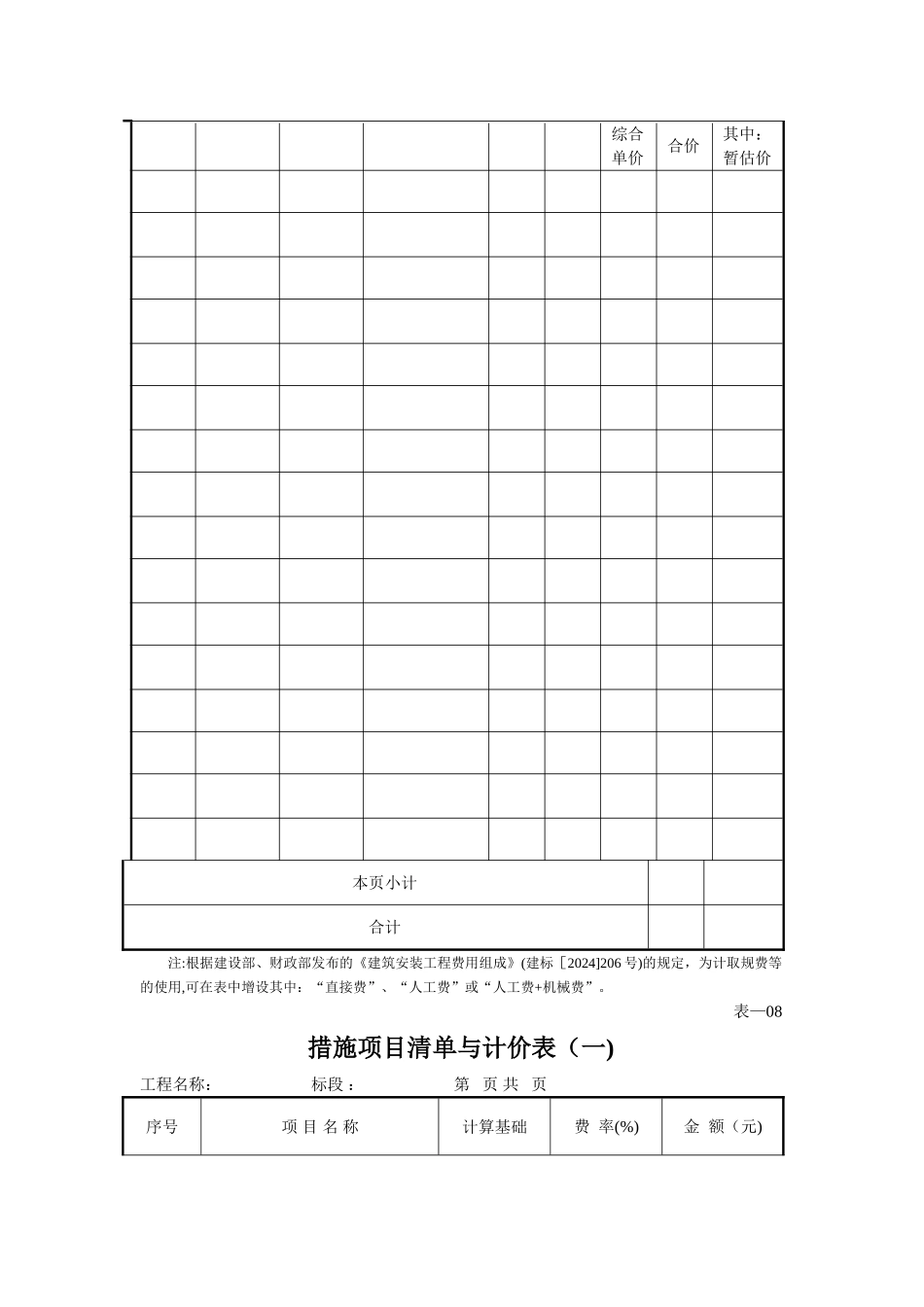 工程量清单编制使用表格_第3页