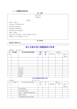 工程量清单表格格式