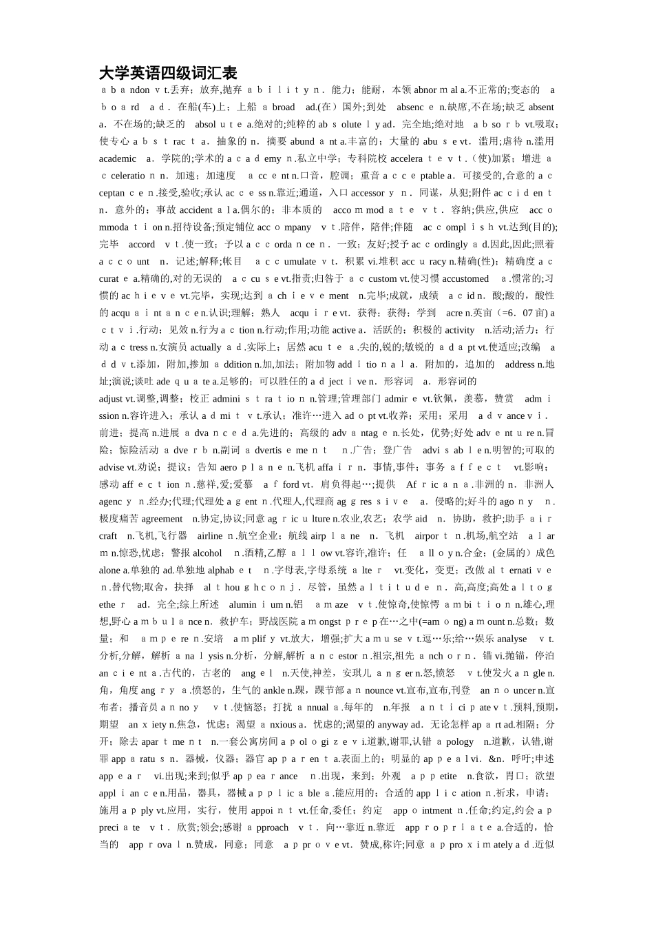 2025年强烈大学英语四级词汇表_第1页