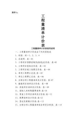 工程量清单计价表格式