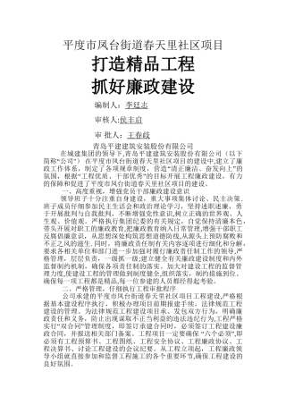 工程项目廉政建设工作汇报