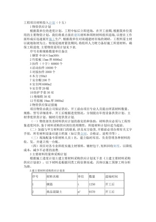 工程项目材料投入计划