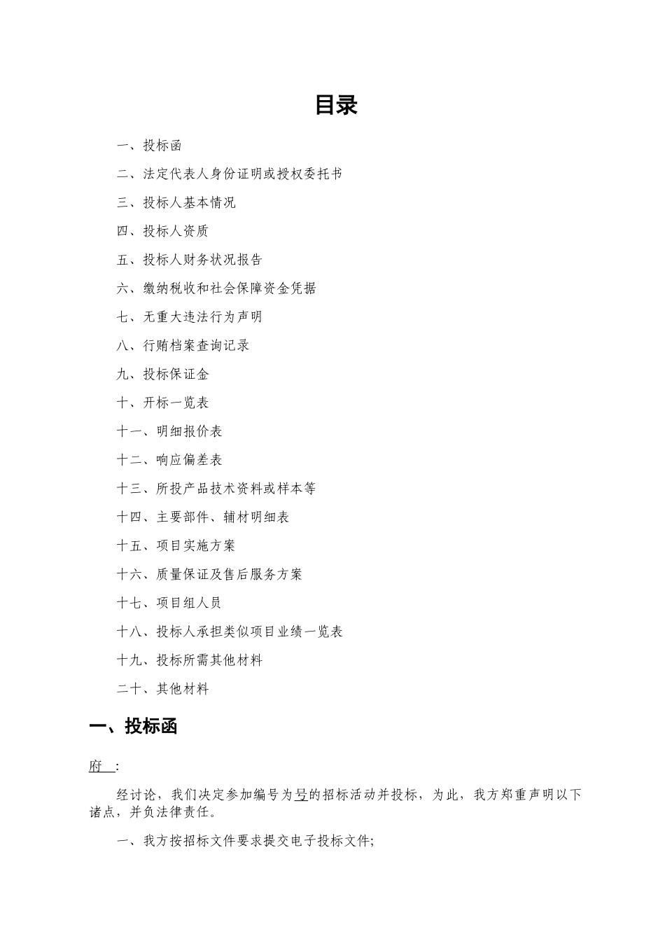 工程项目标书模板-标准_第1页