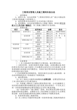 工程项目管理人员施工期间补助办法