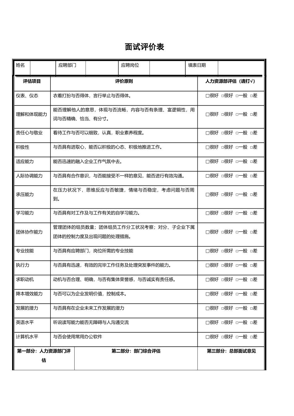 2025年企业人事面试登记表模板_第1页