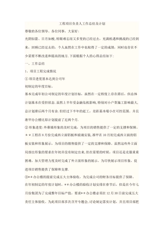 工程项目负责人工作总结及计划