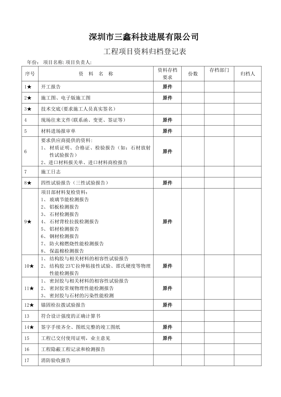 工程项目资料归档管理表_第1页