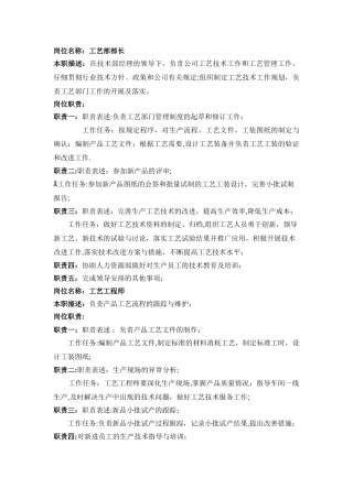 工艺部岗位职责
