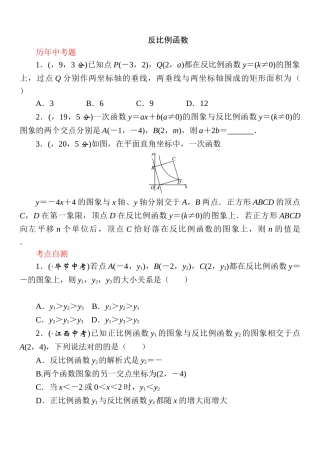 2025年春人教版九年级数学中考考点特训反比例函数