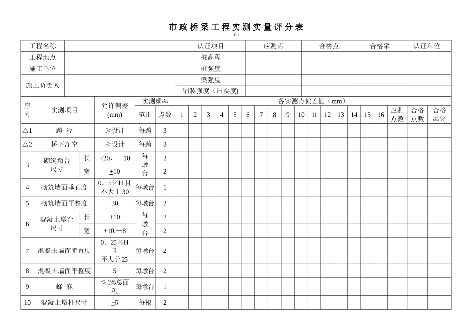 市-政-桥-梁-工-程-实-测-实-量-评-分-表_第1页