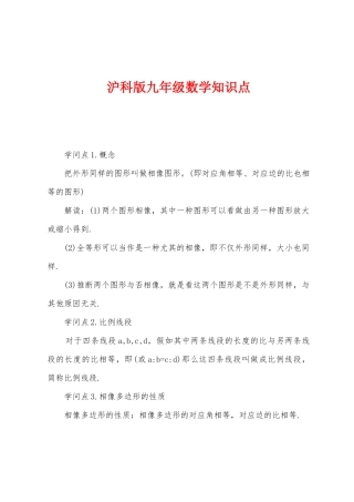 2025年沪科版九年级数学知识点