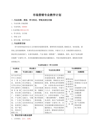 市场营销专业教学计划