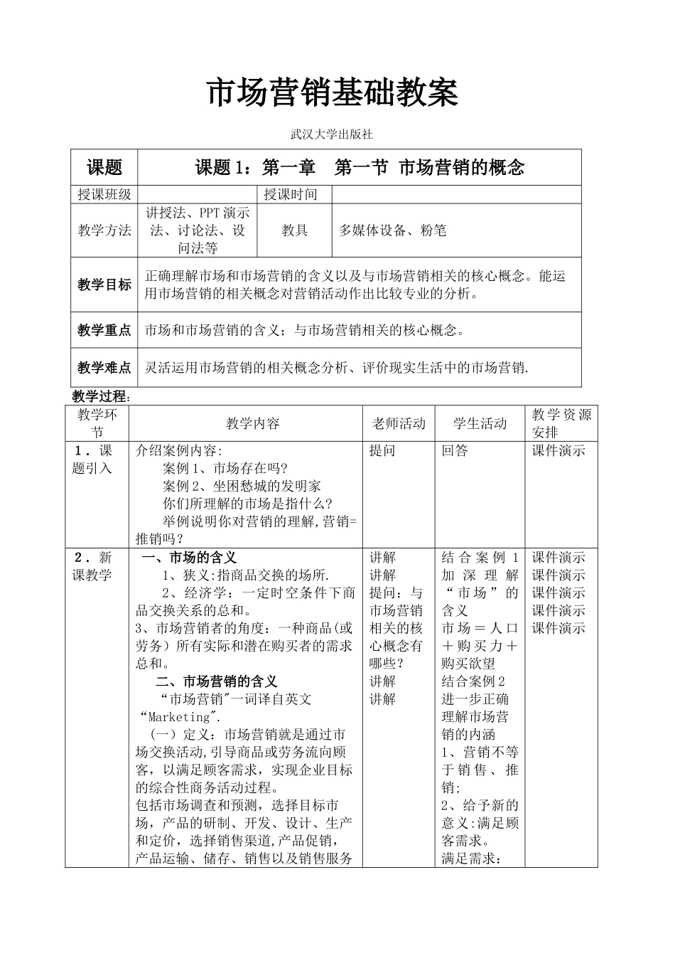 市场营销基础教案_第1页