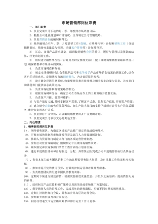 市场营销部岗位职责