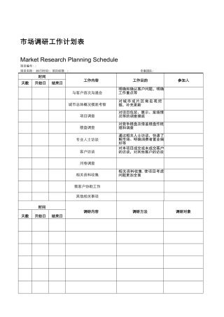 市场调研工作计划表