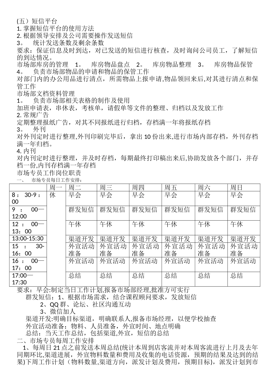 市场部专员岗位职责和工作安排_第2页