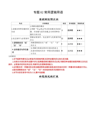 2025年三年高考数学理真题分类解析专题02常用逻辑用语