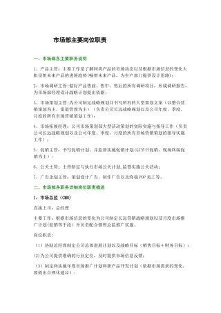 市场部主要岗位职责