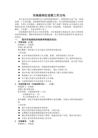 市场部岗位设想工作方向