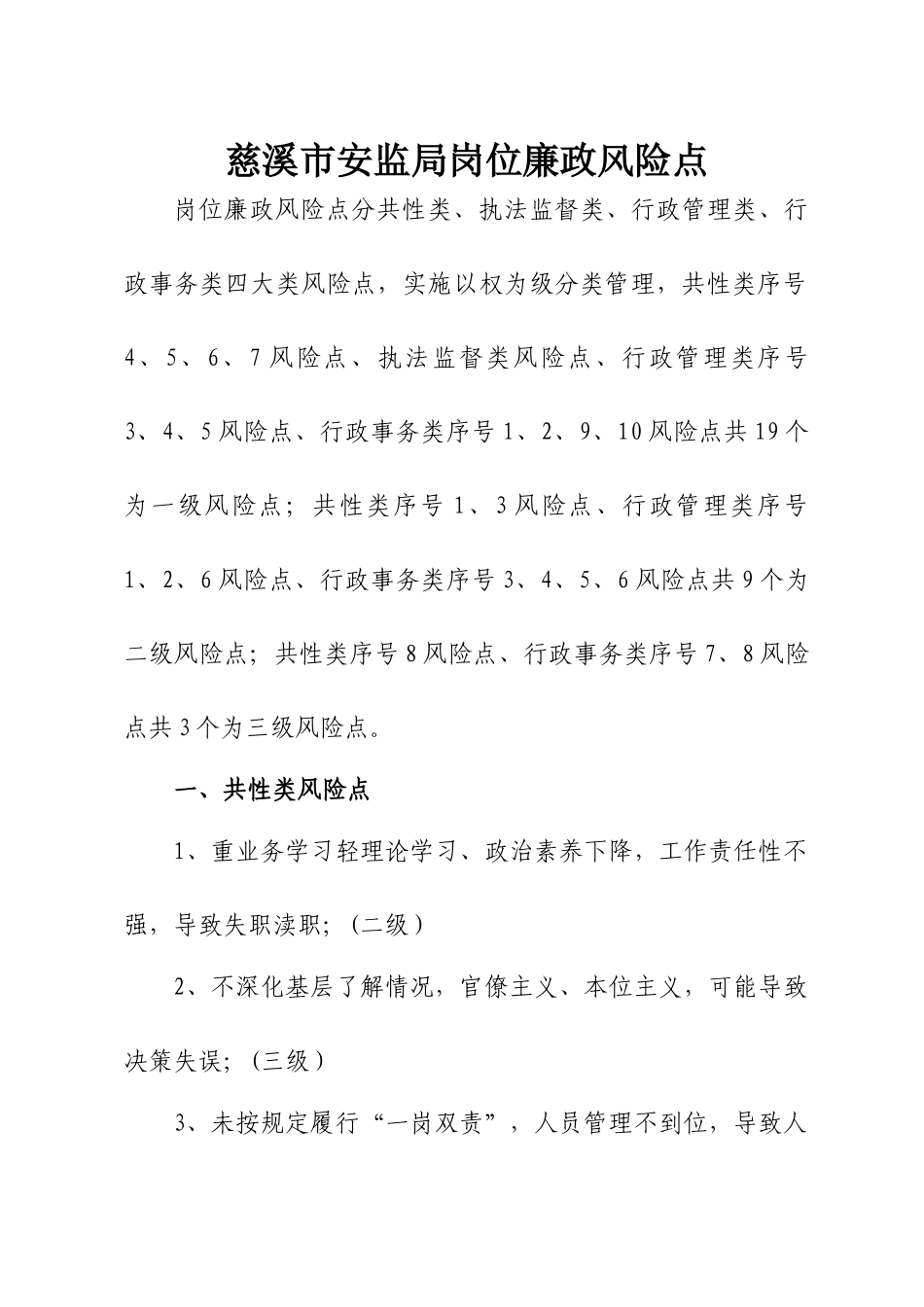 市安监局岗位廉政风险点_第1页