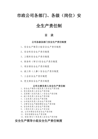 市政公司各部门安全生产责任制