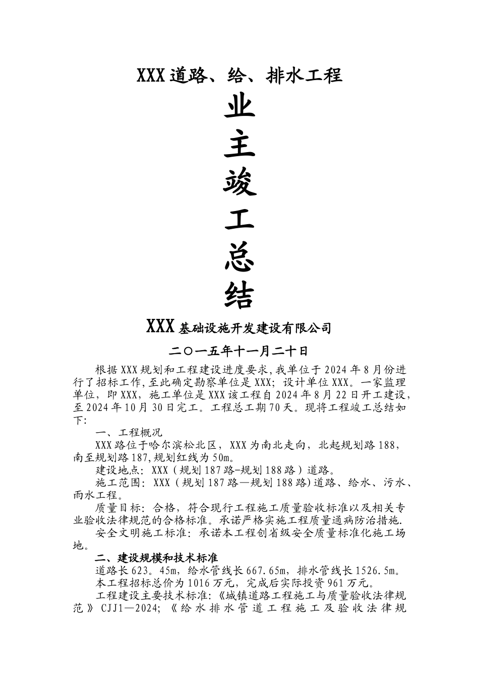 市政工程业主竣工总结_第1页