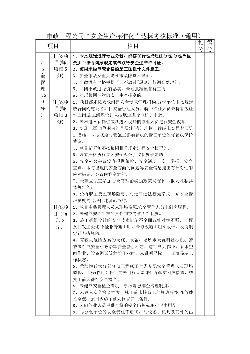 市政工程公司安全生产标准化达标考核标准_第1页